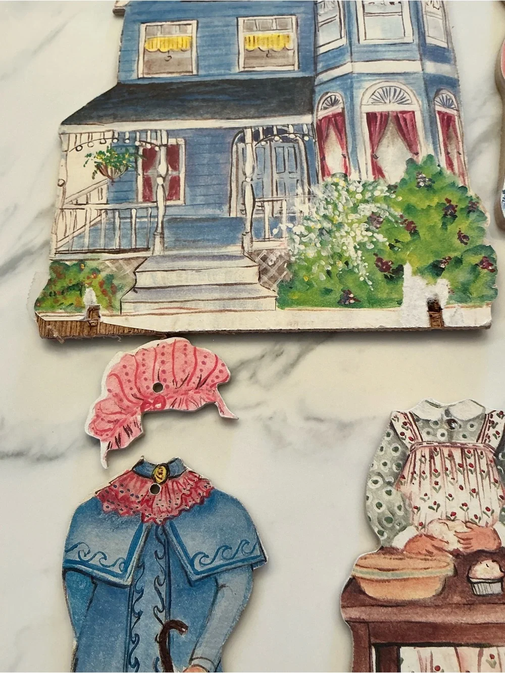 Blue Victorian Doll and House Playset - Decorative Paper Dolls